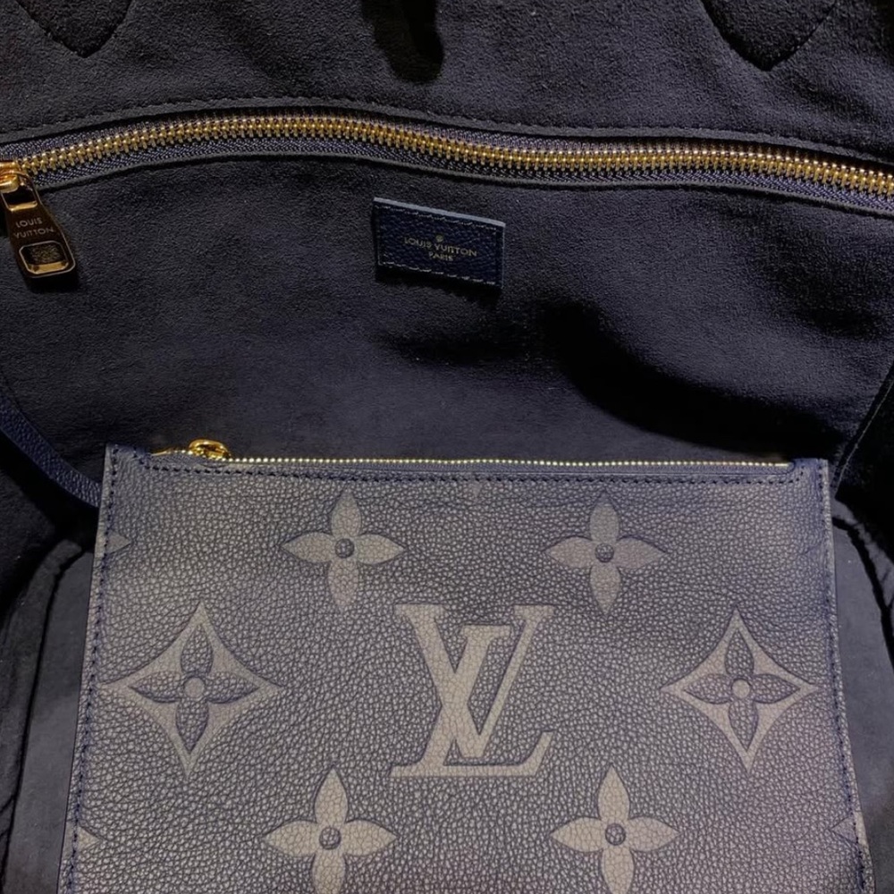 NEW Louis Vuitton Neverfull POCHETTE Navy embossed Monogram Empreinte leather - Picture 11 of 16